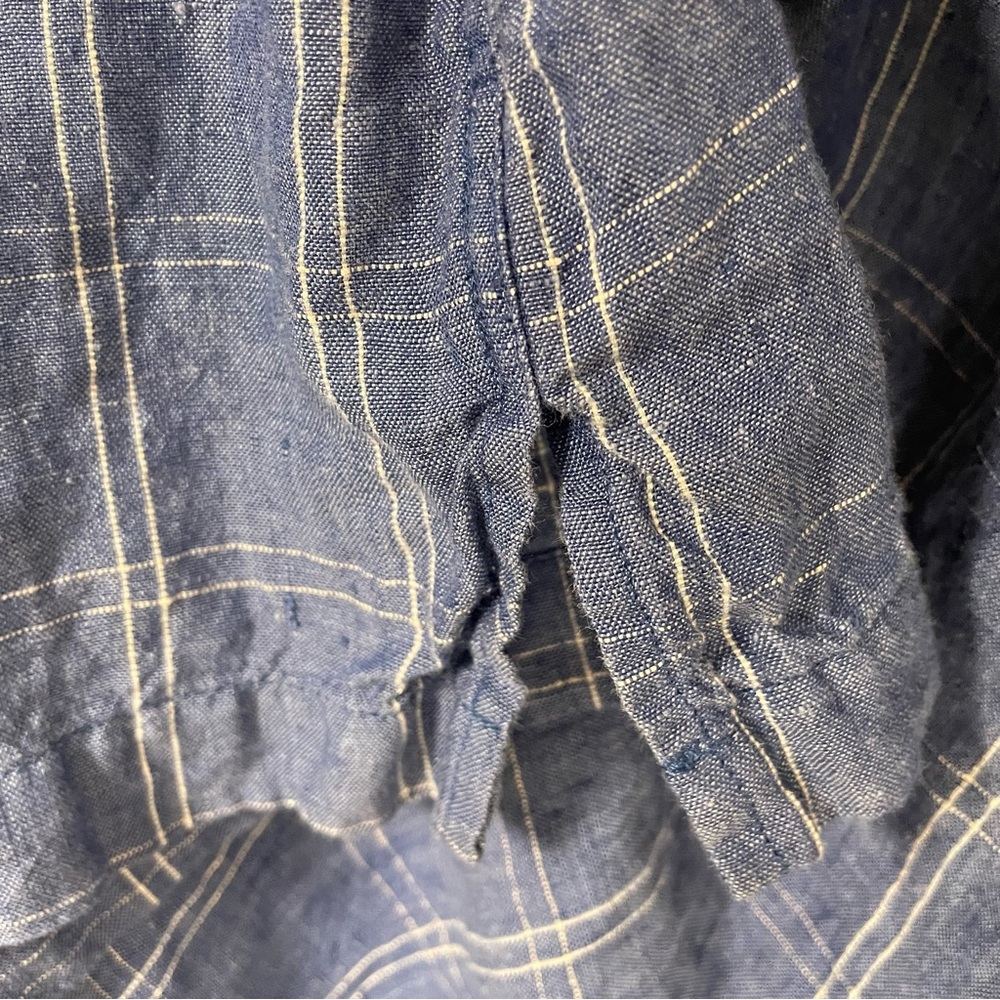INSIGHT Blue Plaid‎ Lined Linen Shirt, L - Picture 6 of 9